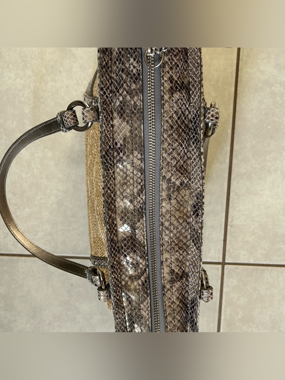 COACH EUC Alexandra straw tote with python leather trim - Picture 6 of 10